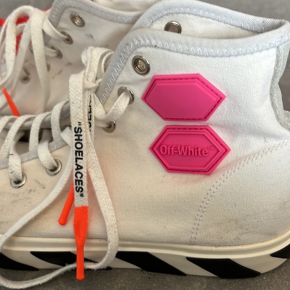Off white vulcanized high top sneakers! C/O Virgil Abloh! Worn 2 times size 11 - Picture 10 of 12